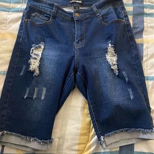 Dark Wash Ripped Blue Jean Shorts
